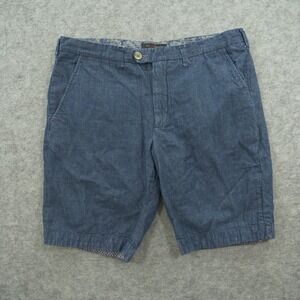 Ted Baker London Shorts Mens 34 Blue Linen Chino Flat Front Chambray Mid Rise